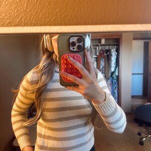Madewell Beige and White Striped Turtleneck Sweater